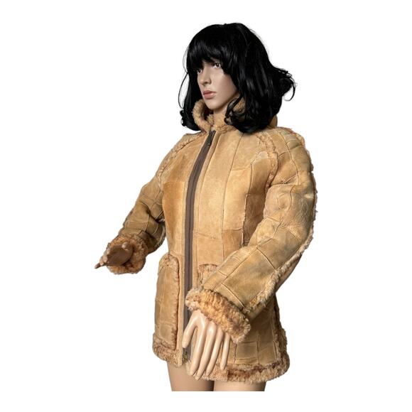 1970s Unbranded Patchwork Shearling Hooded reversable Coat size small - Picture 13 of 17